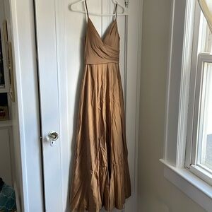Bridesmaid prom gold brown copper floor length dress